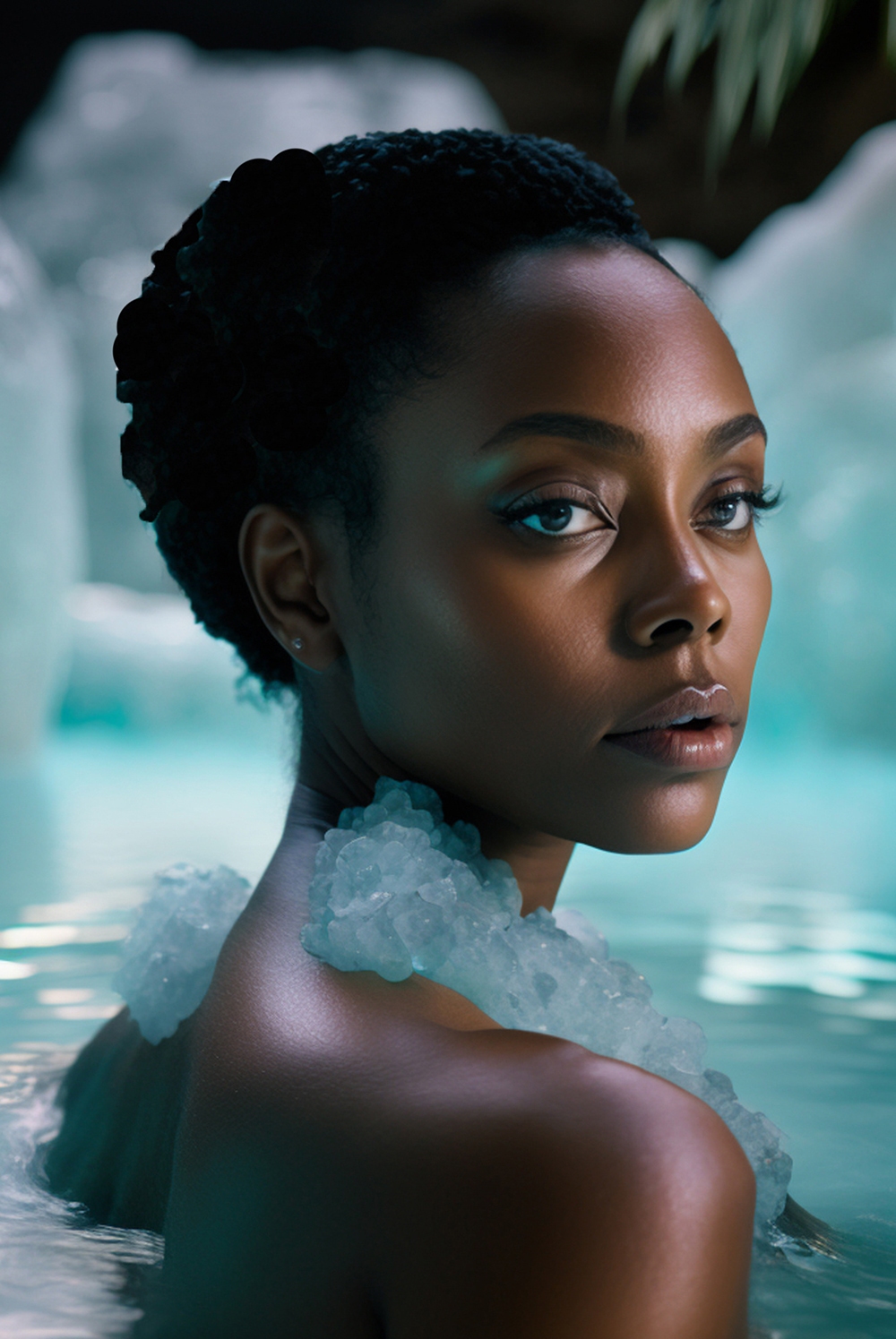Black Woman Enjoy the Sensation of the Freezing Water Black Woman Enjoy the Sensation of the Freezing Water